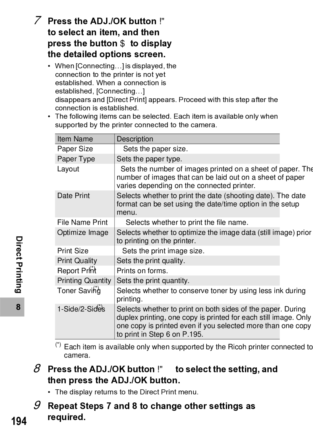 Samsung CX1 manual Repeat Steps 7 and 8 to change other settings as Required 