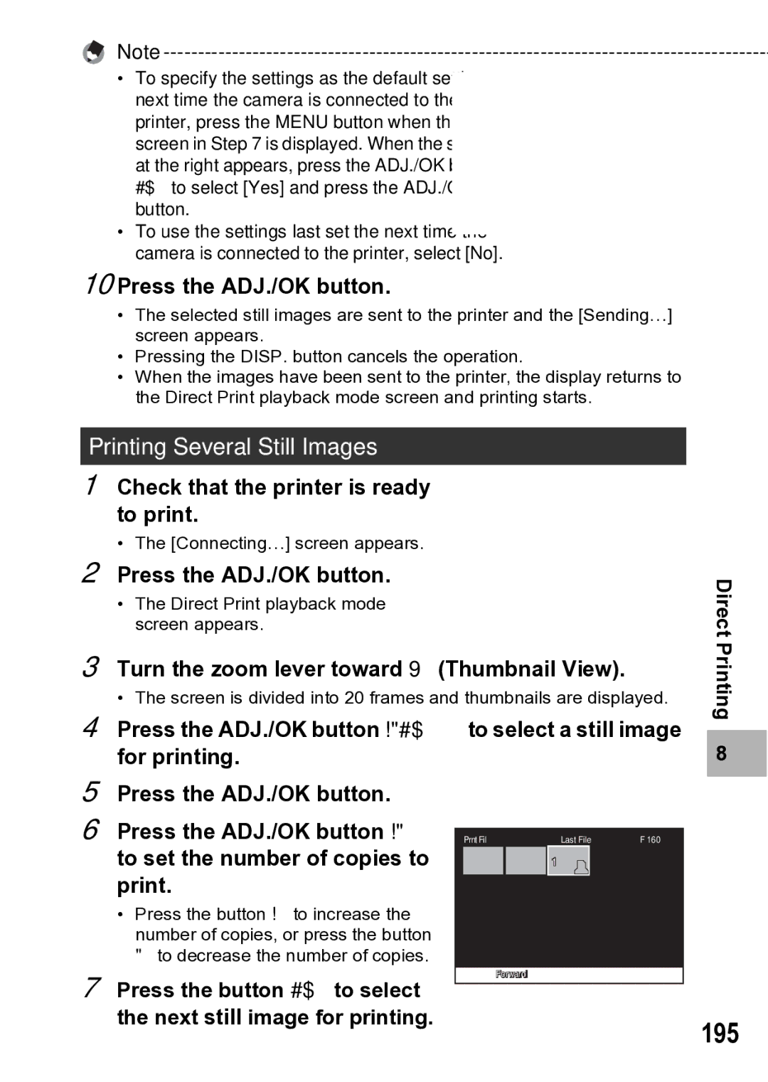 Samsung CX1 manual 195, Printing Several Still Images 