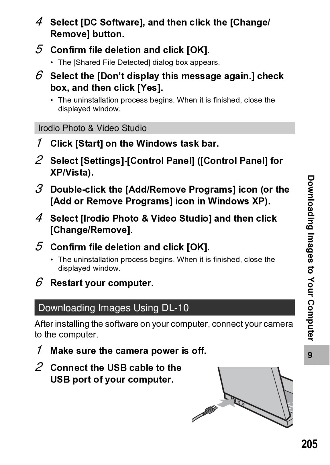 Samsung CX1 manual 205, Downloading Images Using DL-10, Restart your computer 