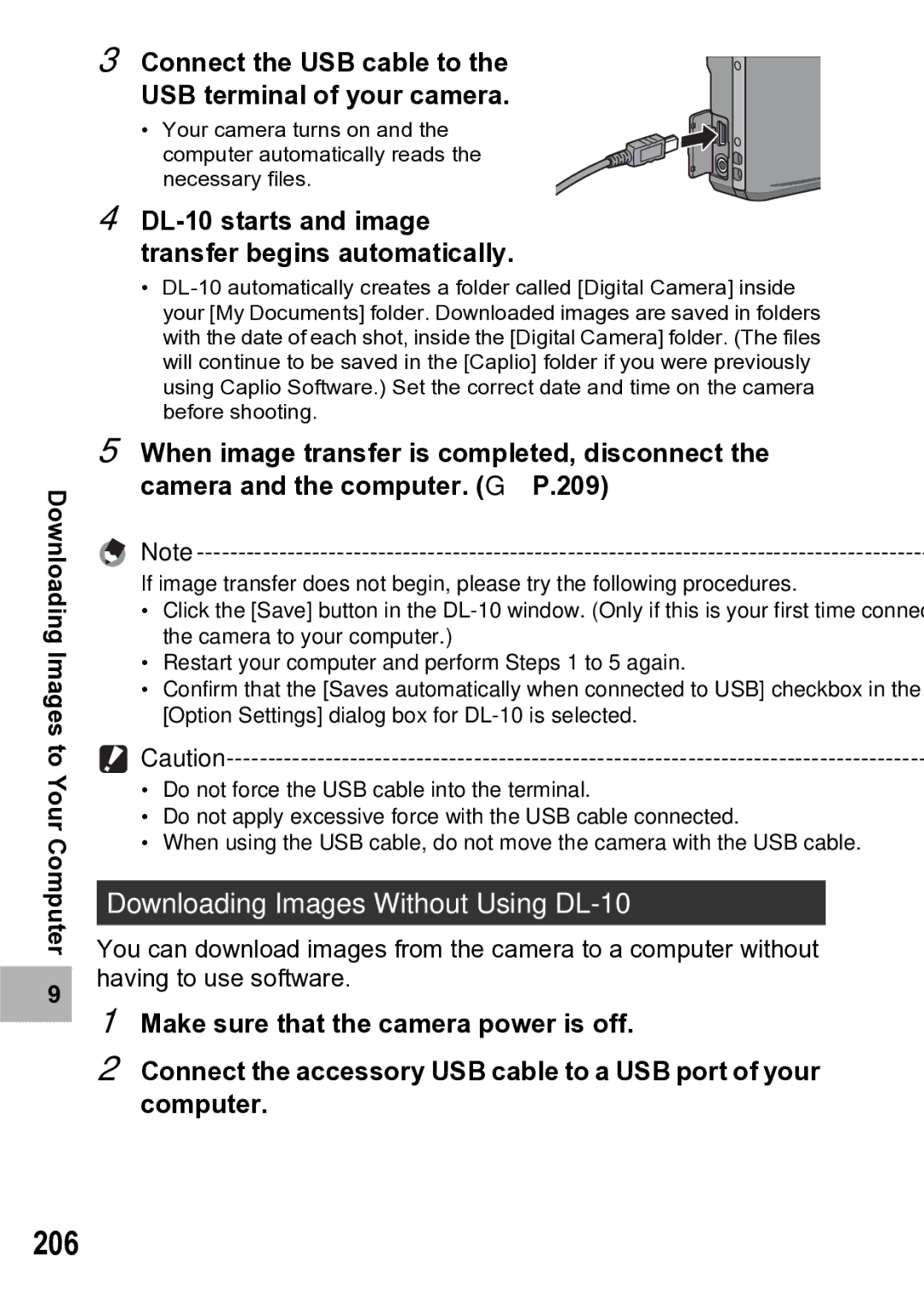 Samsung CX1 manual 206, Downloading Images Without Using DL-10, DL-10 starts and image transfer begins automatically 