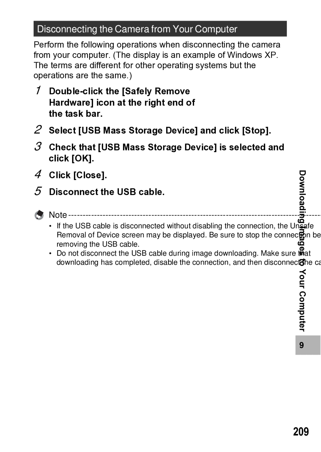 Samsung CX1 manual 209, Disconnecting the Camera from Your Computer 