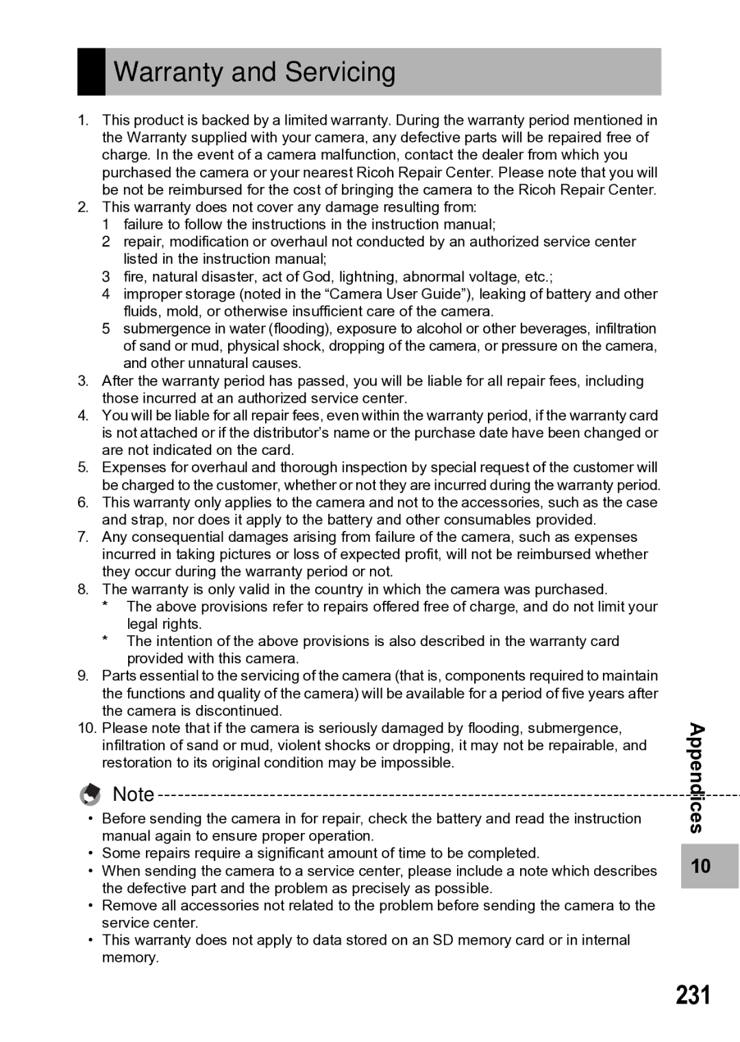 Samsung CX1 manual Warranty and Servicing, 231 