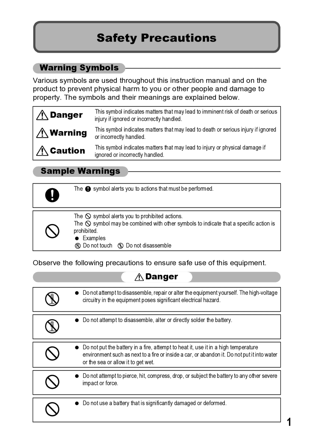 Samsung CX1 manual Safety Precautions, Sample Warnings 