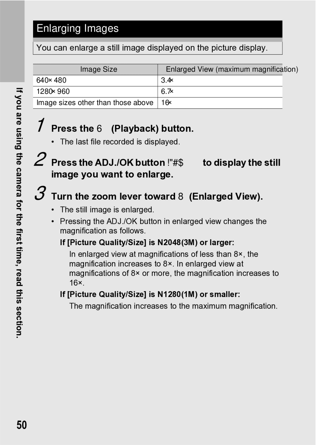 Samsung CX1 manual Enlarging Images, If Picture Quality/Size is N20483M or larger 