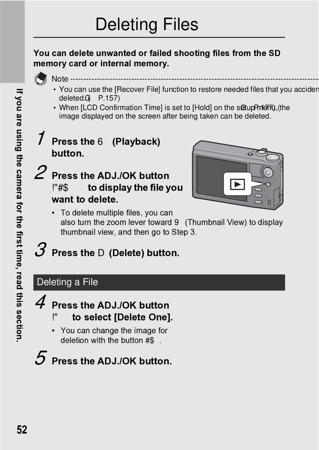 Samsung CX1 manual Press the D Delete button, Deleting a File, Press the ADJ./OK button ! to select Delete One 