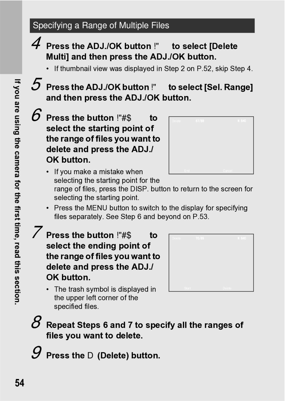 Samsung CX1 manual Specifying a Range of Multiple Files, If you make a mistake when 