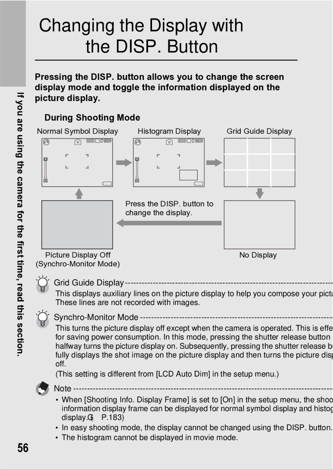 Samsung CX1 manual Changing the Display with DISP. Button 