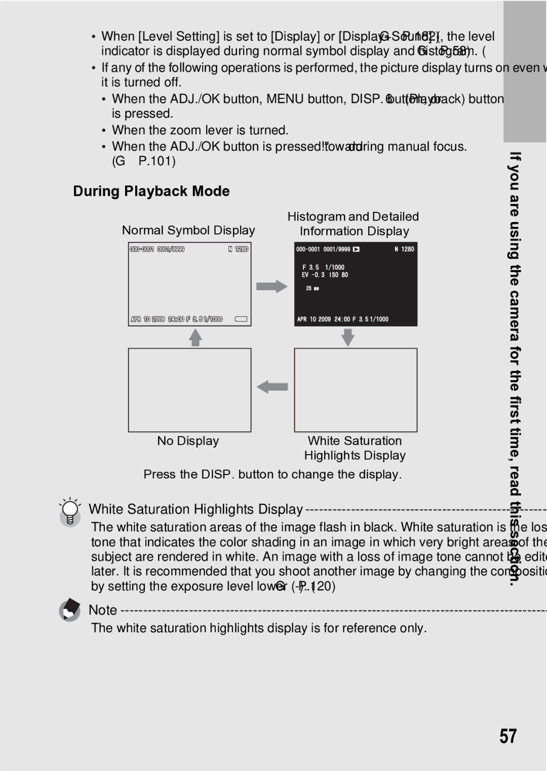 Samsung CX1 manual During Playback Mode, White Saturation Highlights Display 