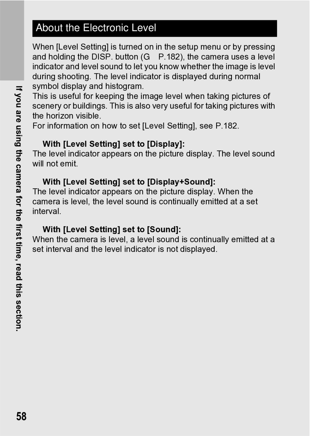 Samsung CX1 manual About the Electronic Level, With Level Setting set to Display+Sound, With Level Setting set to Sound 