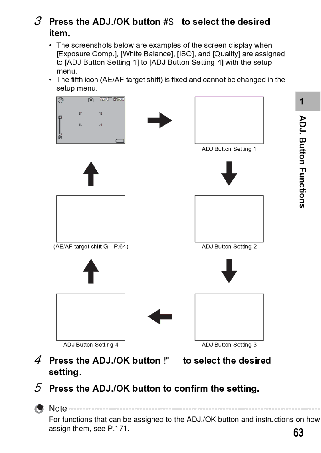 Samsung CX1 manual Press the ADJ./OK button #$ to select the desired item 