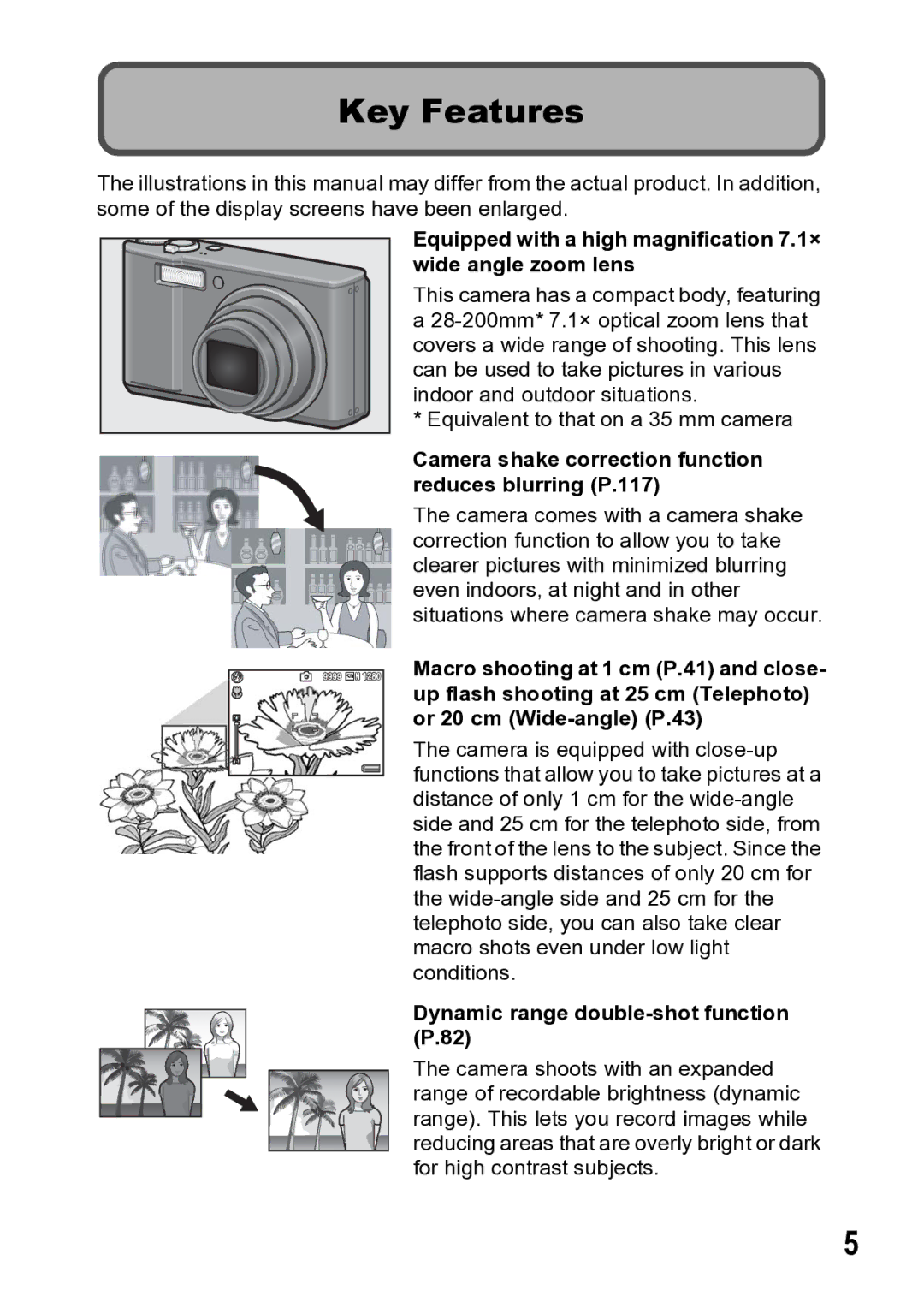 Samsung CX1 manual Key Features, Camera shake correction function reduces blurring P.117 