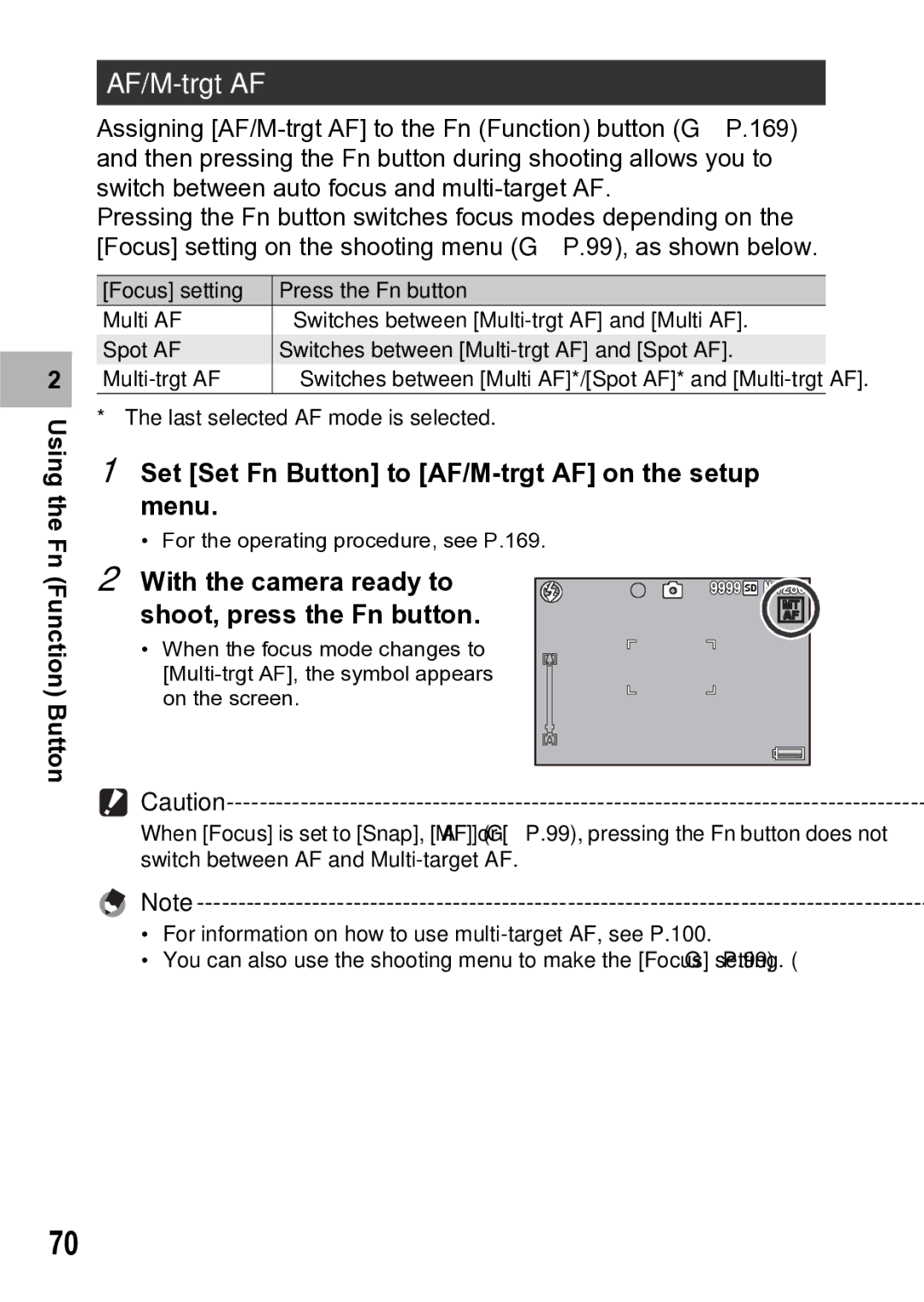 Samsung CX1 manual Set Set Fn Button to AF/M-trgt AF on the setup menu 