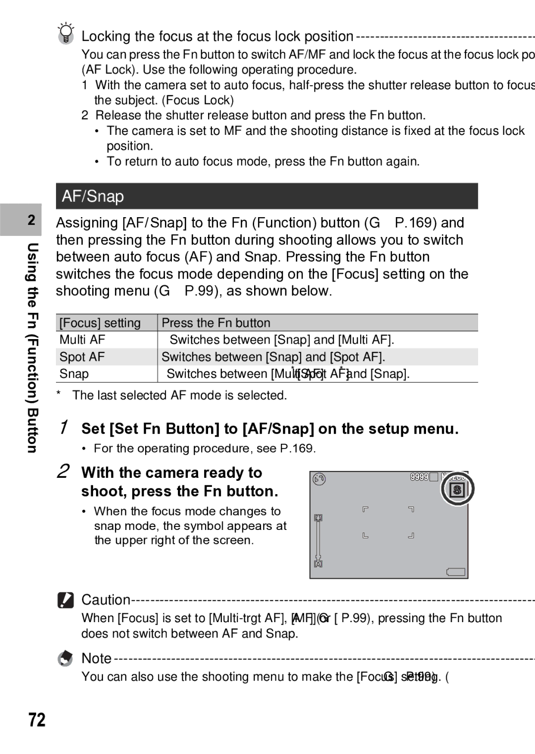 Samsung CX1 manual Set Set Fn Button to AF/Snap on the setup menu 