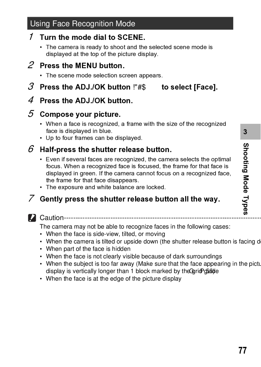 Samsung CX1 manual Using Face Recognition Mode, Press the Menu button 