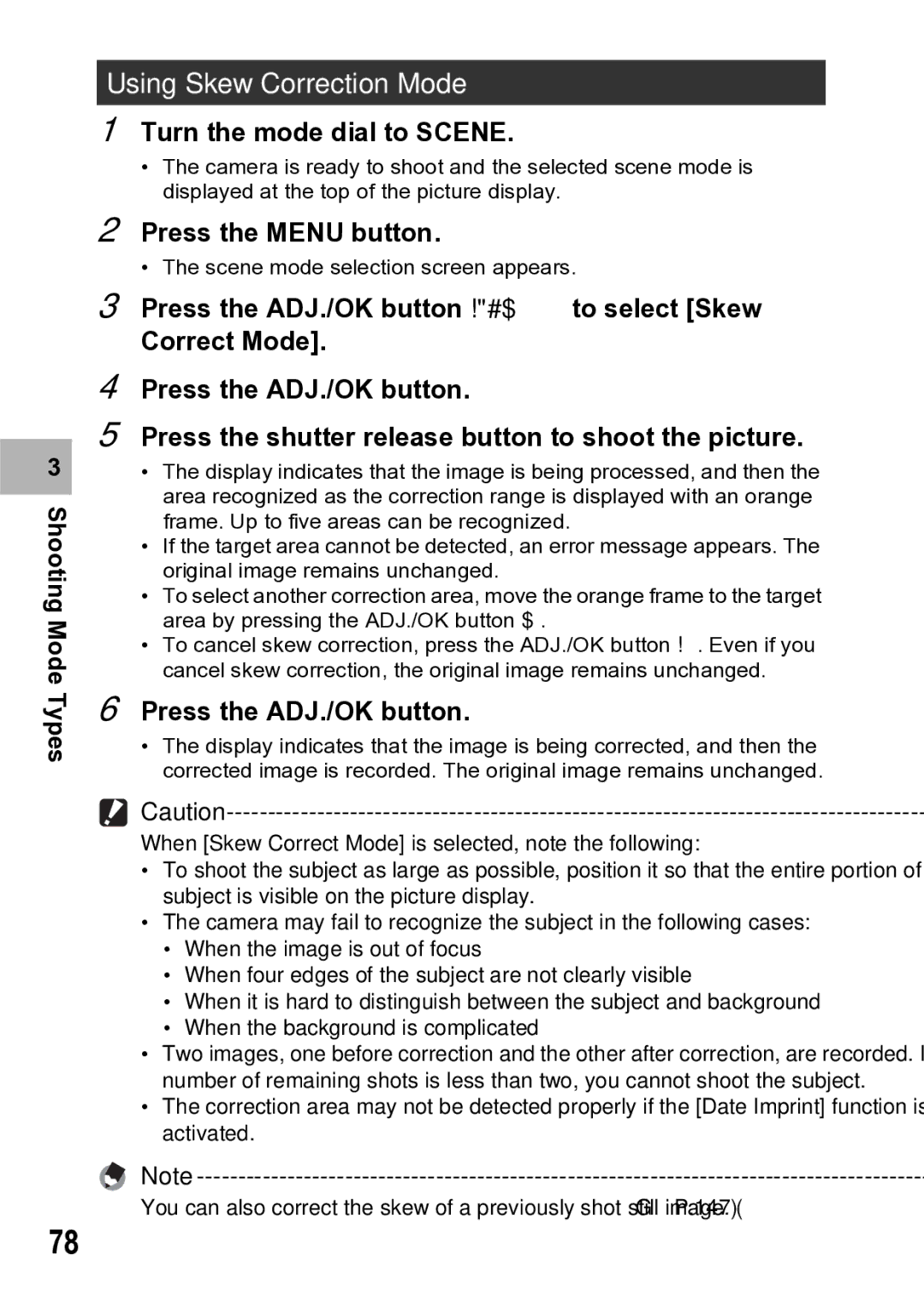 Samsung CX1 manual Using Skew Correction Mode, Press the ADJ./OK button 