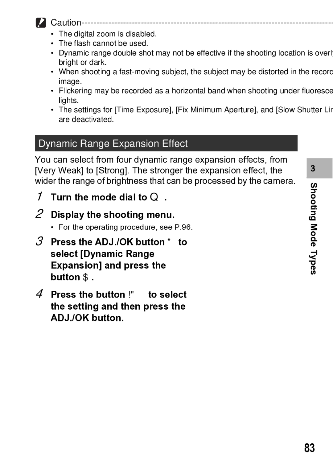 Samsung CX1 manual Dynamic Range Expansion Effect, Turn the mode dial to Q Display the shooting menu 