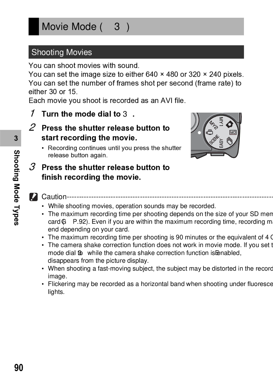 Samsung CX1 manual Movie Mode, Shooting Movies 