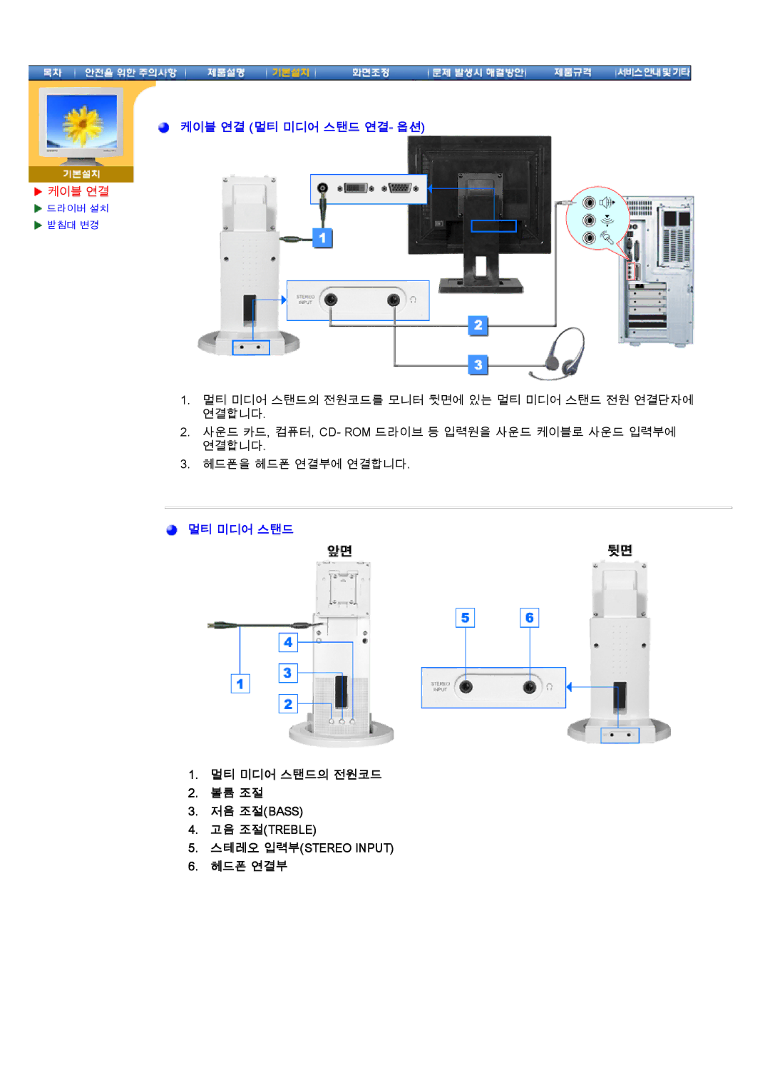 Samsung CX195T manual 케이블 연결 멀티 미디어 스탠드 연결-옵션 