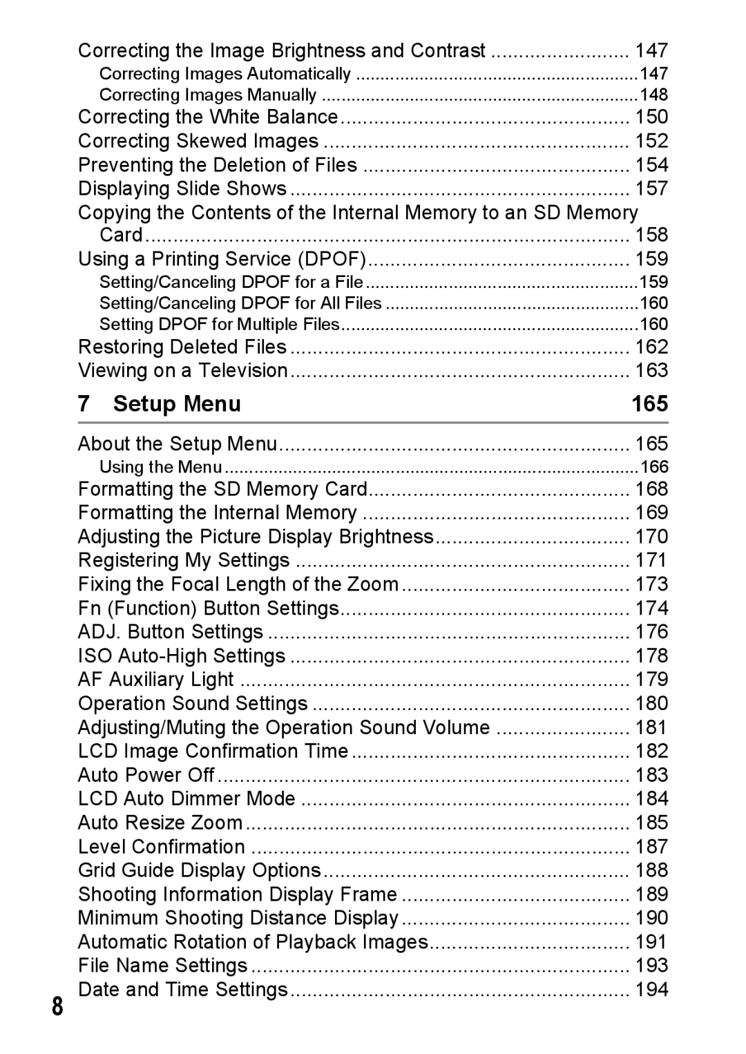 Samsung CX2 manual Setup Menu, 165 