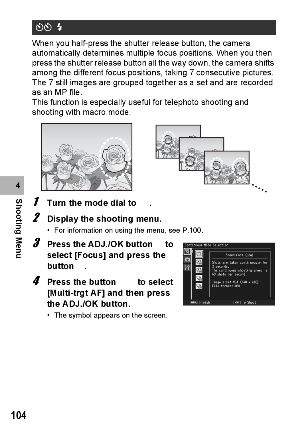 Samsung CX2 manual 104, Multi-Target AF 