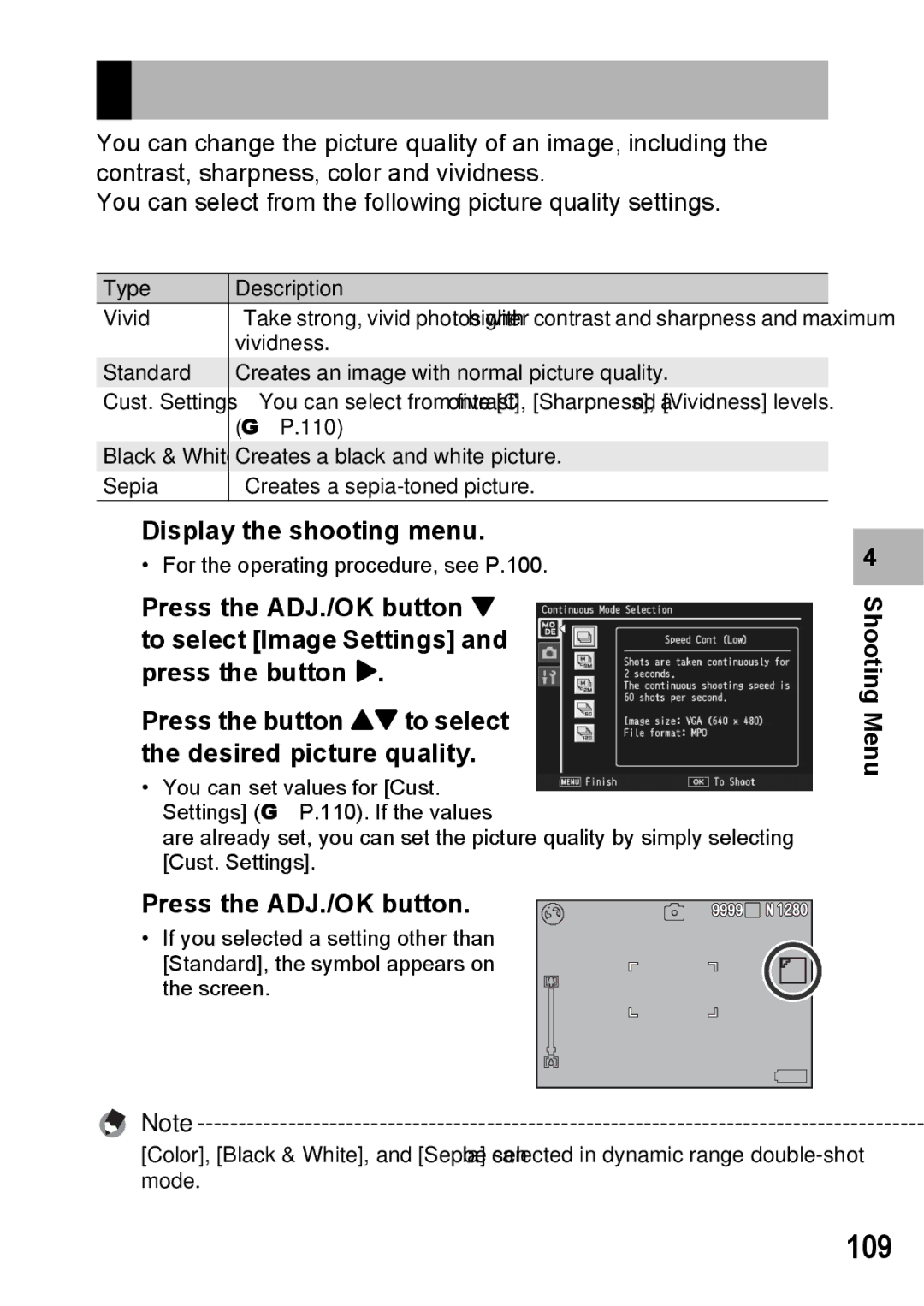 Samsung CX2 manual Picture Quality and Color, 109, Picture Quality Modes 