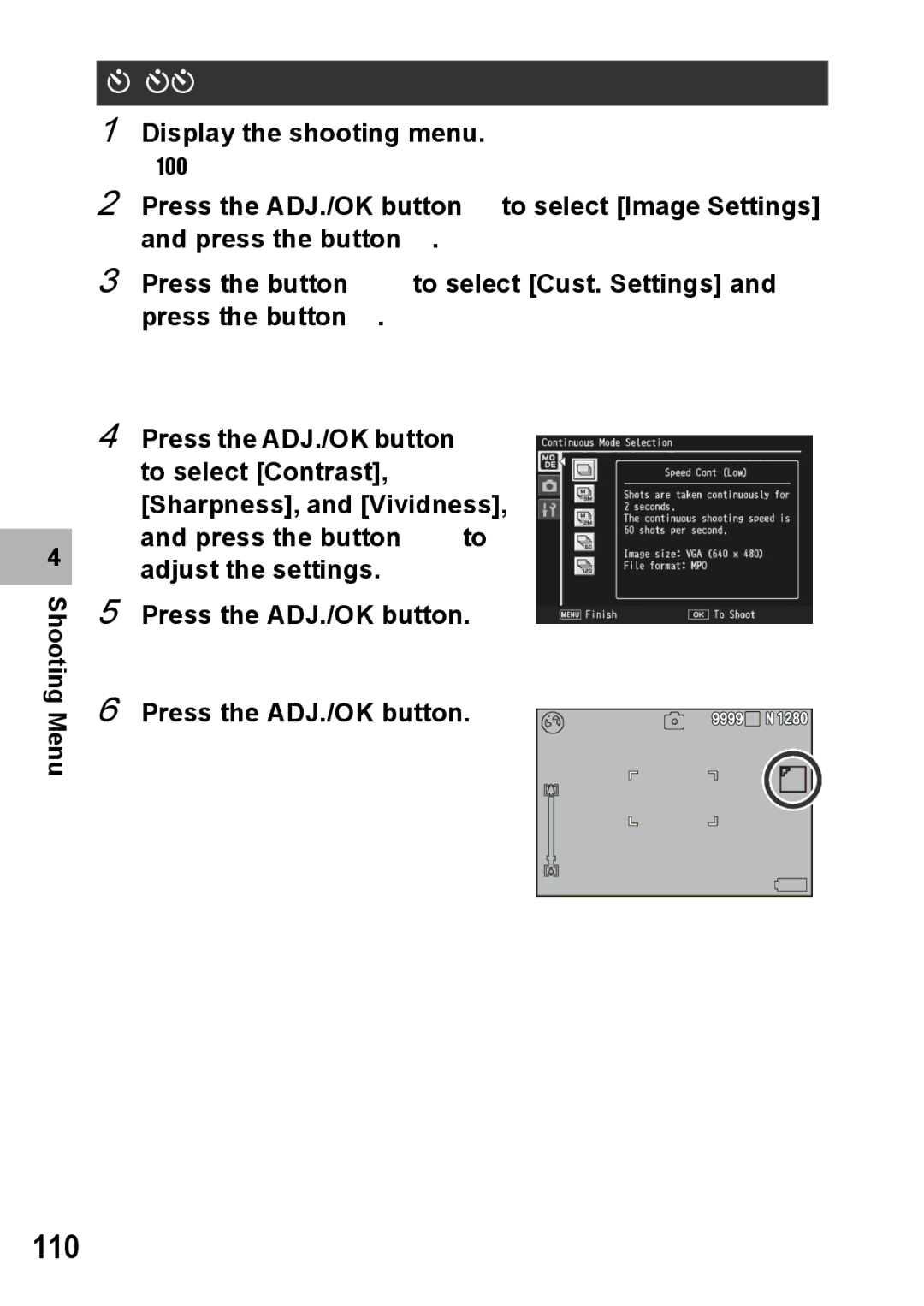 Samsung CX2 manual 110, Custom Settings 