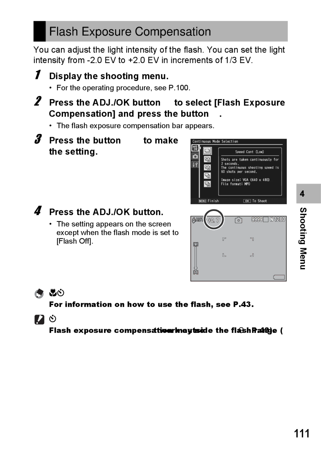 Samsung CX2 manual Flash Exposure Compensation, 111 