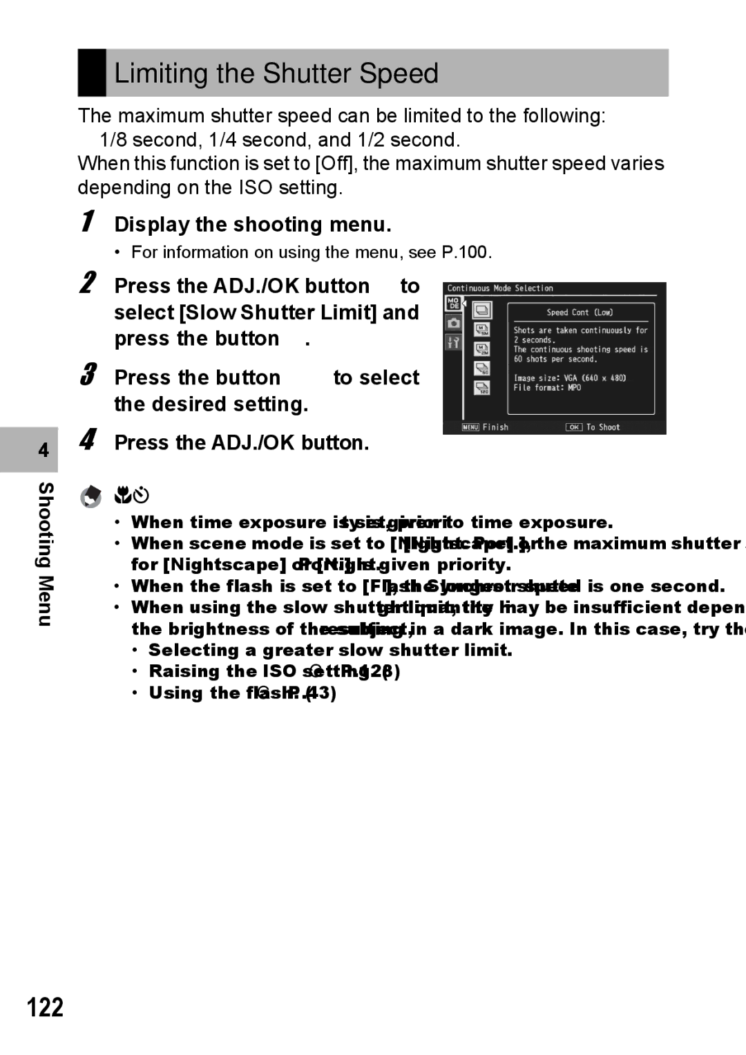 Samsung CX2 manual Limiting the Shutter Speed, 122 