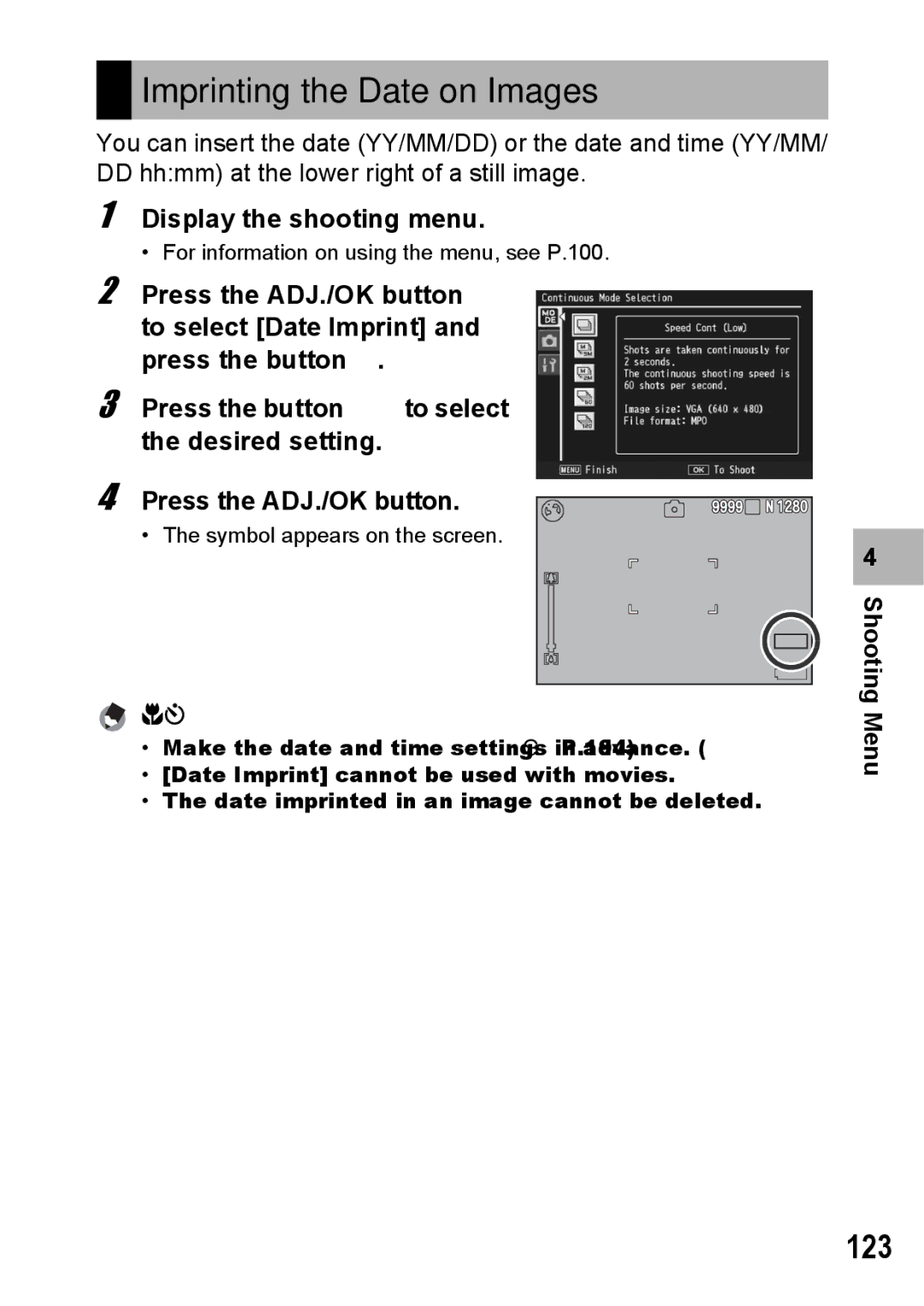 Samsung CX2 manual Imprinting the Date on Images, 123 