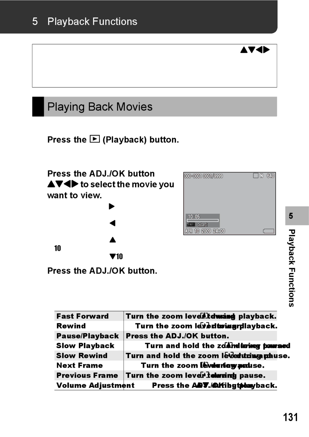 Samsung CX2 manual Playing Back Movies, 131, Playback Functions, Press the 6 Playback button 