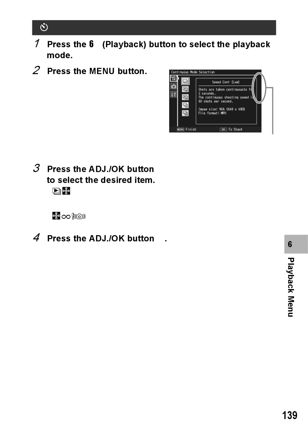 Samsung CX2 manual 139, Press the ADJ./OK button ! to select the desired item 