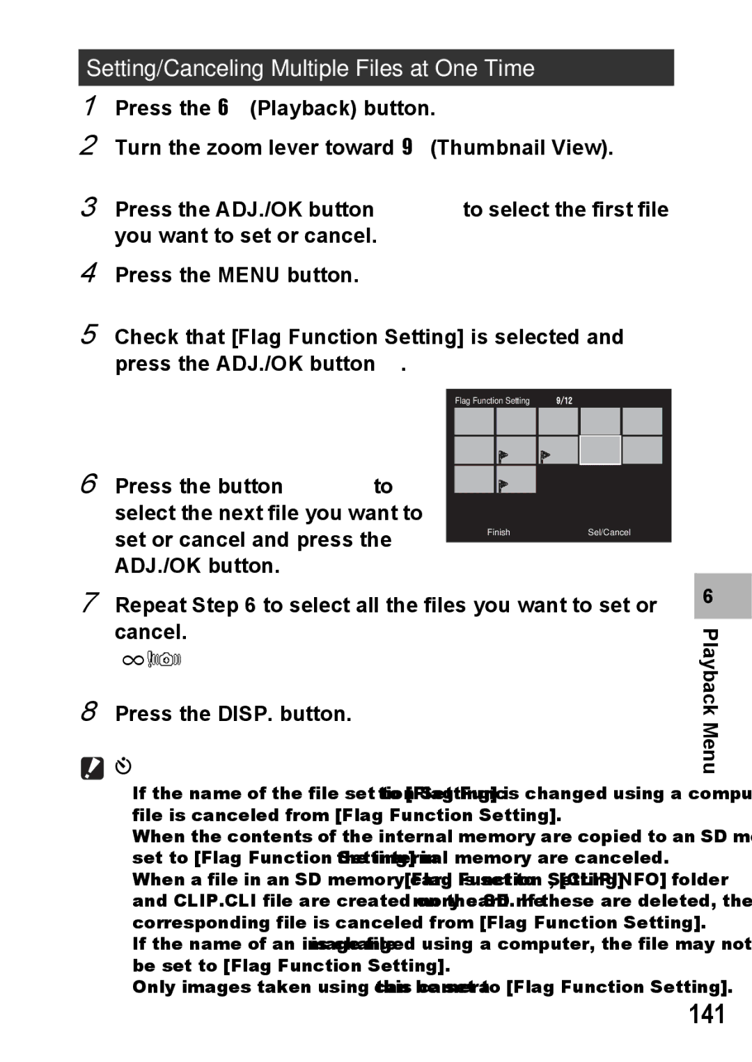 Samsung CX2 141, Setting/Canceling Multiple Files at One Time, Repeat to select all the files you want to set or cancel 