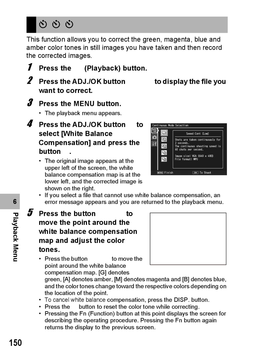 Samsung CX2 manual Correcting the White Balance, 150, Press the button !#$ to 