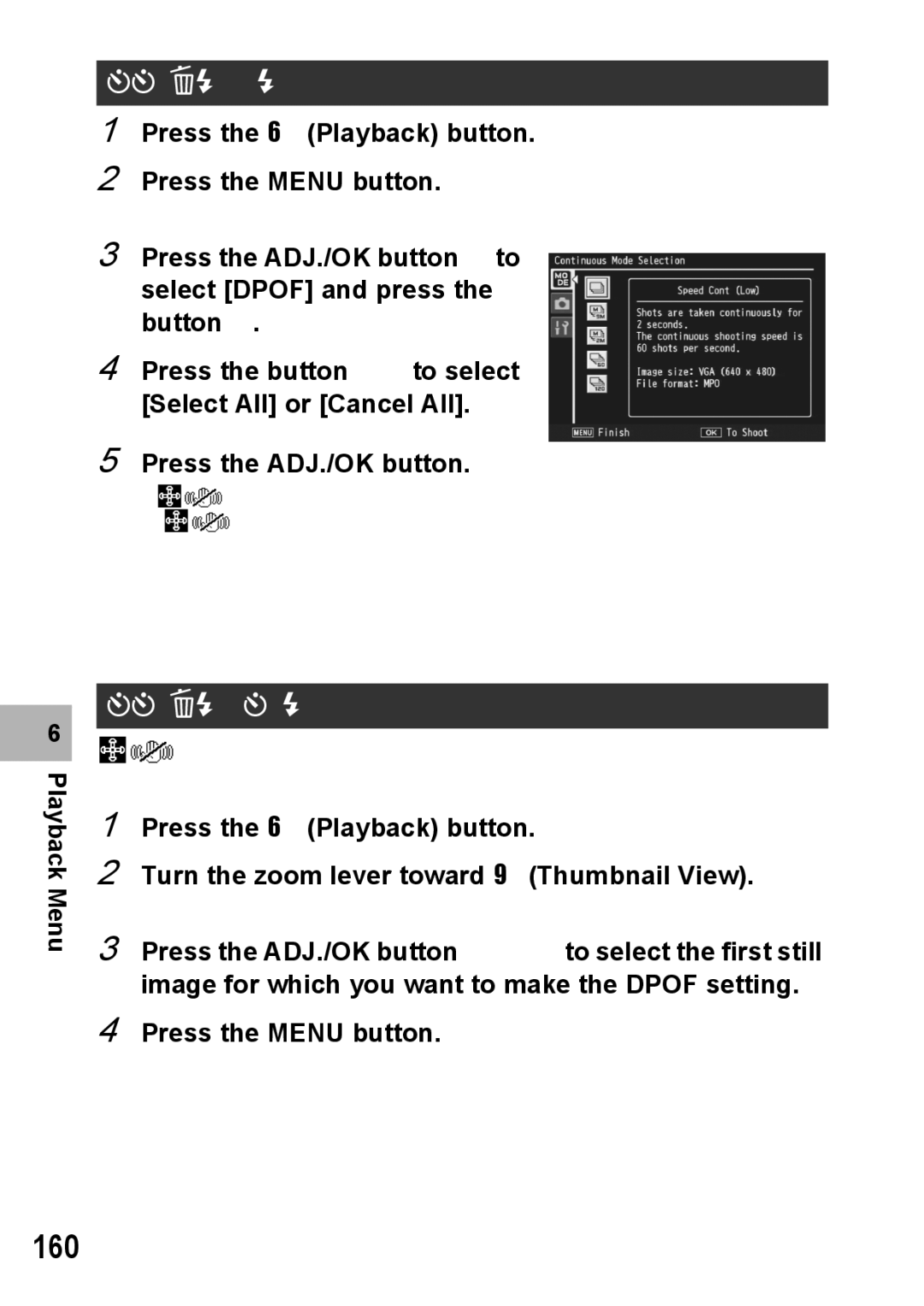 Samsung CX2 manual 160, Setting/Canceling Dpof for All Files, Setting Dpof for Multiple Files 