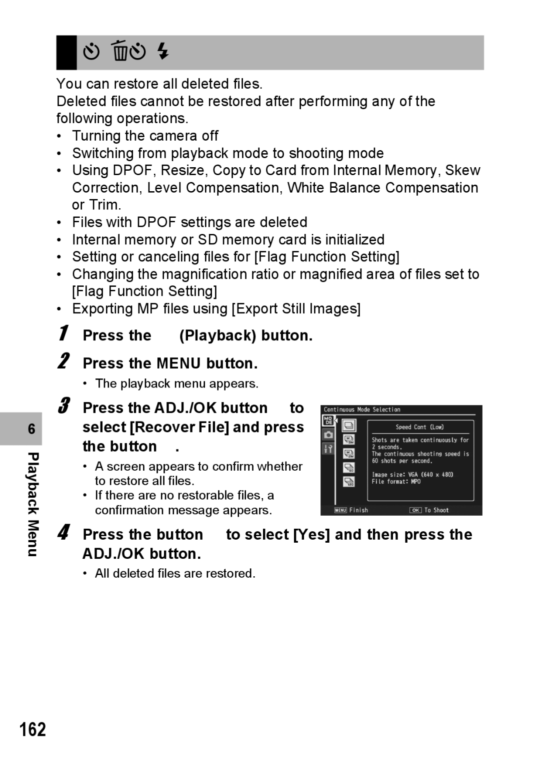 Samsung CX2 manual Restoring Deleted Files, 162 