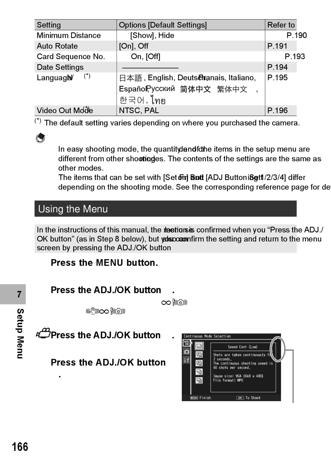 Samsung CX2 manual 166, Press the ADJ./OK button # 