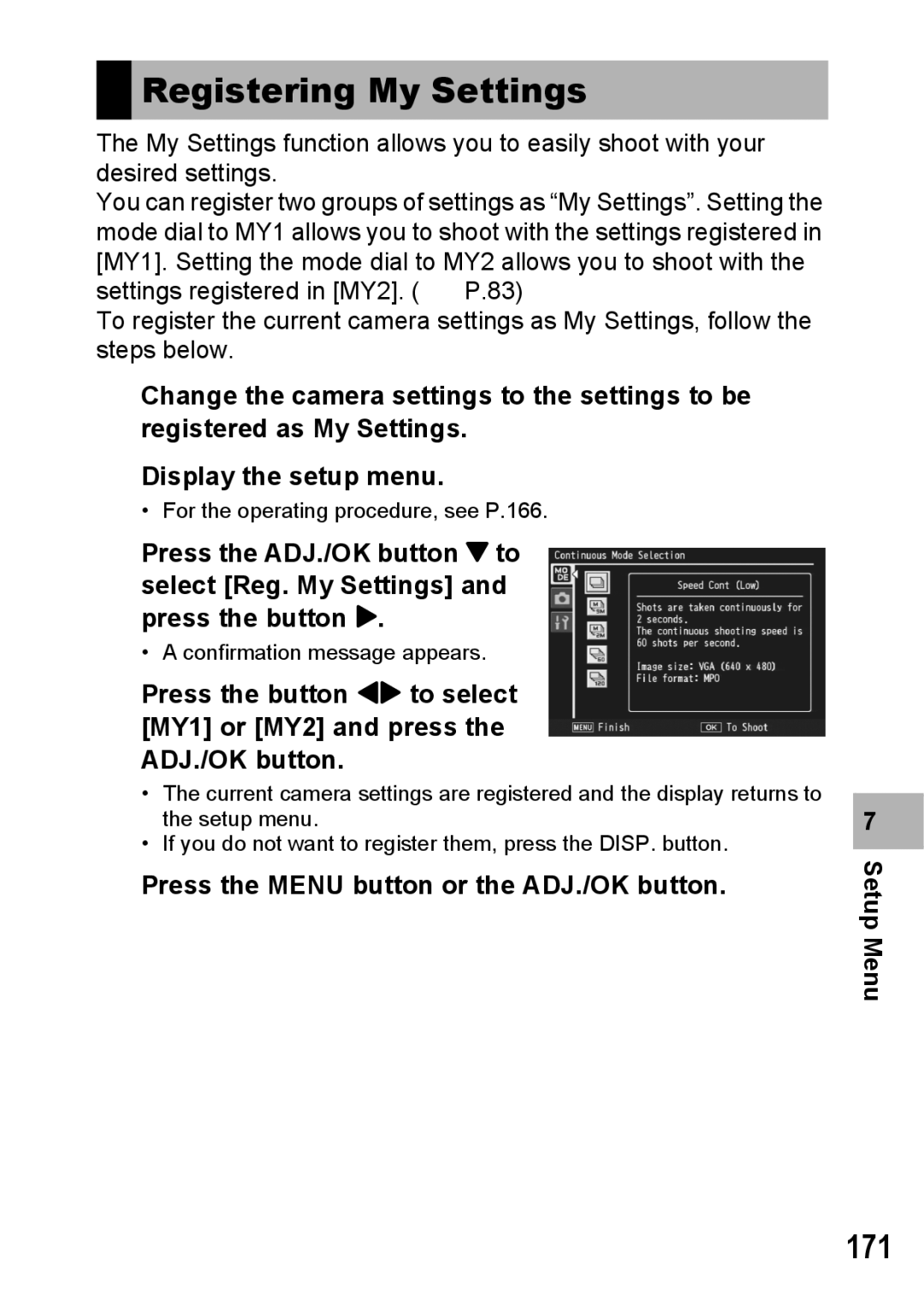 Samsung CX2 manual Registering My Settings, 171 