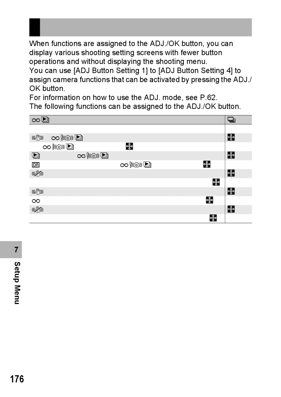 Samsung CX2 manual ADJ. Button Settings, 176 