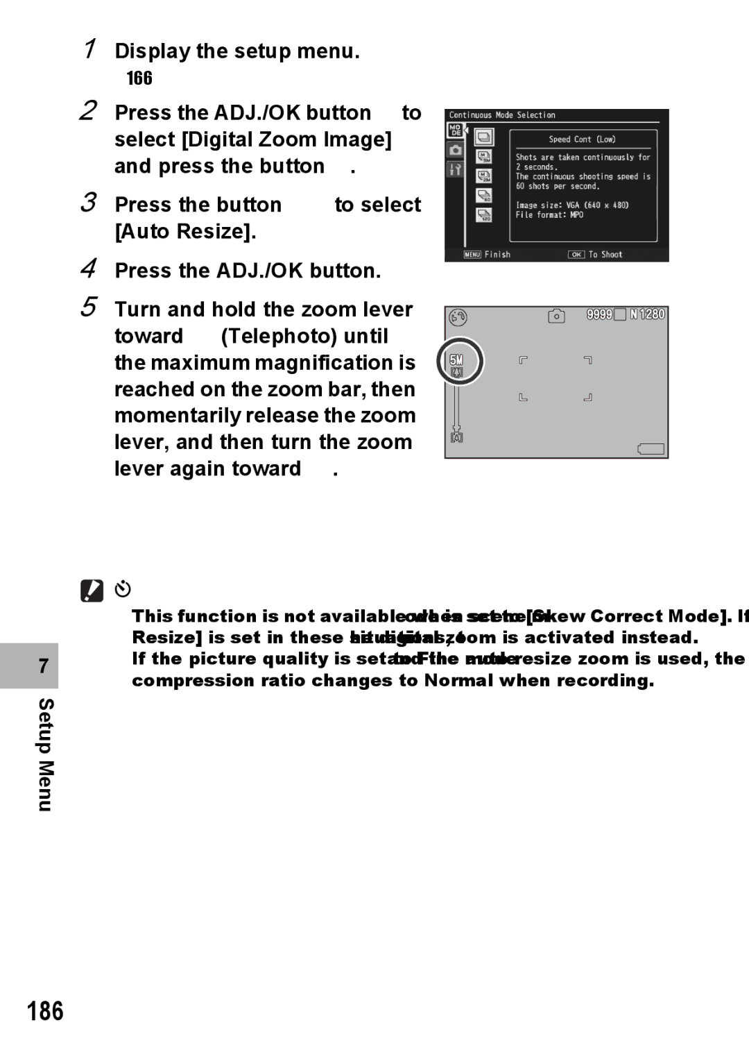 Samsung CX2 manual 186, Setup Menu Display the setup menu 