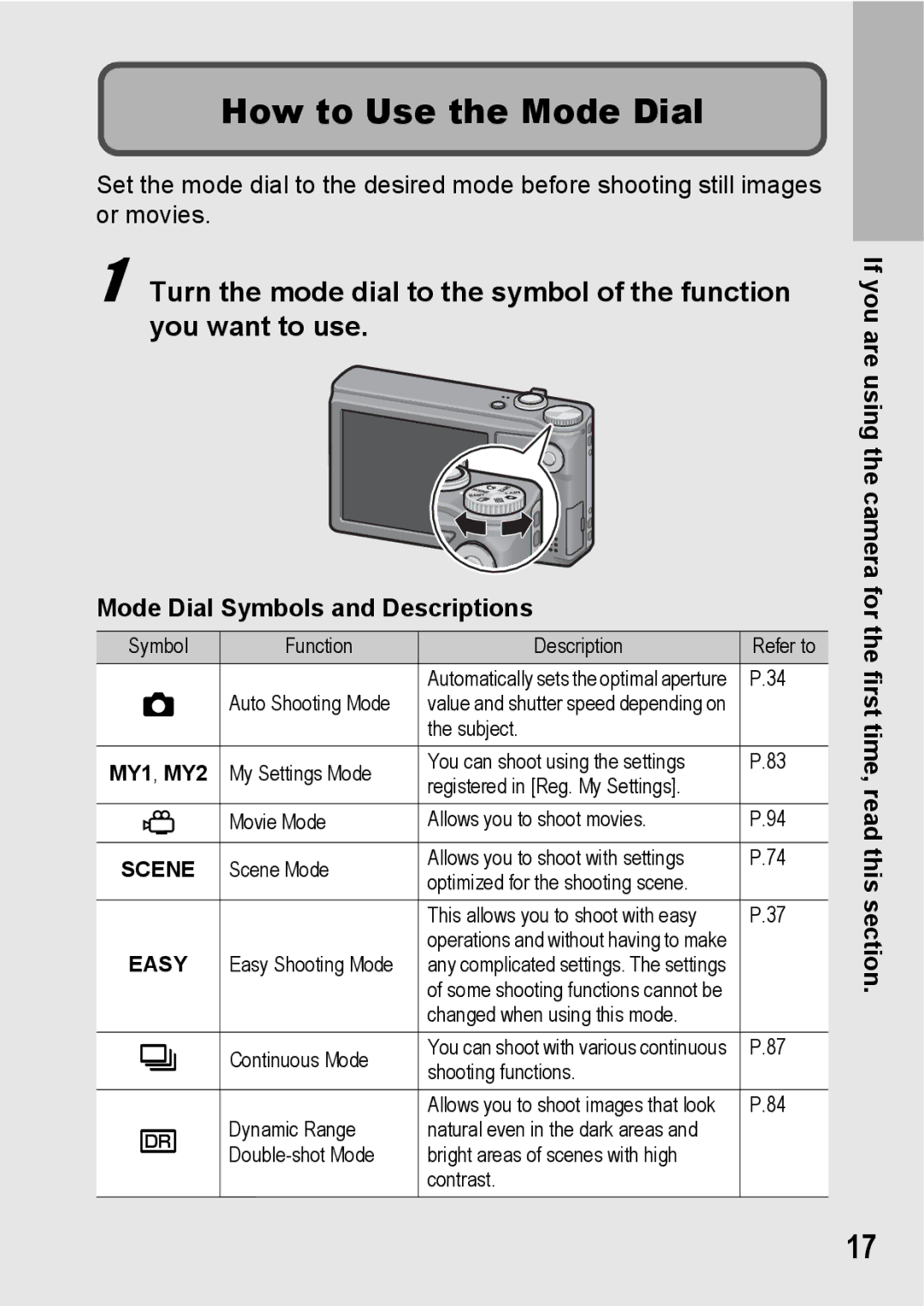 Samsung CX2 manual How to Use the Mode Dial, Mode Dial Symbols and Descriptions 