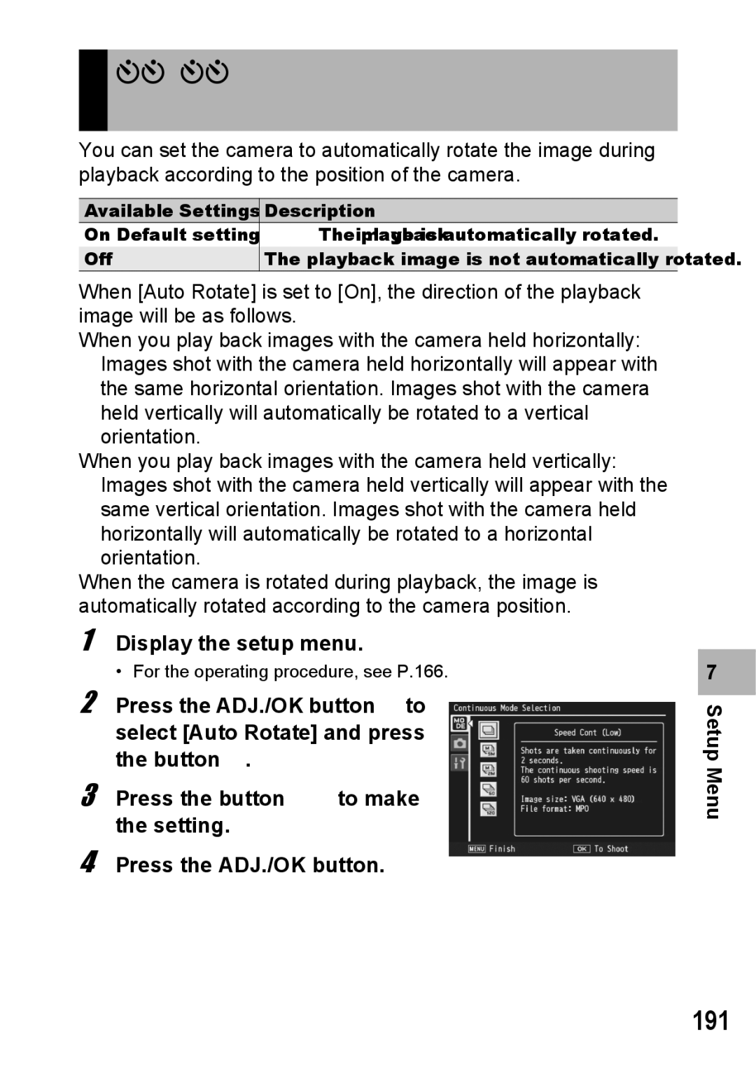 Samsung CX2 manual Automatic Rotation of Playback Images, 191 