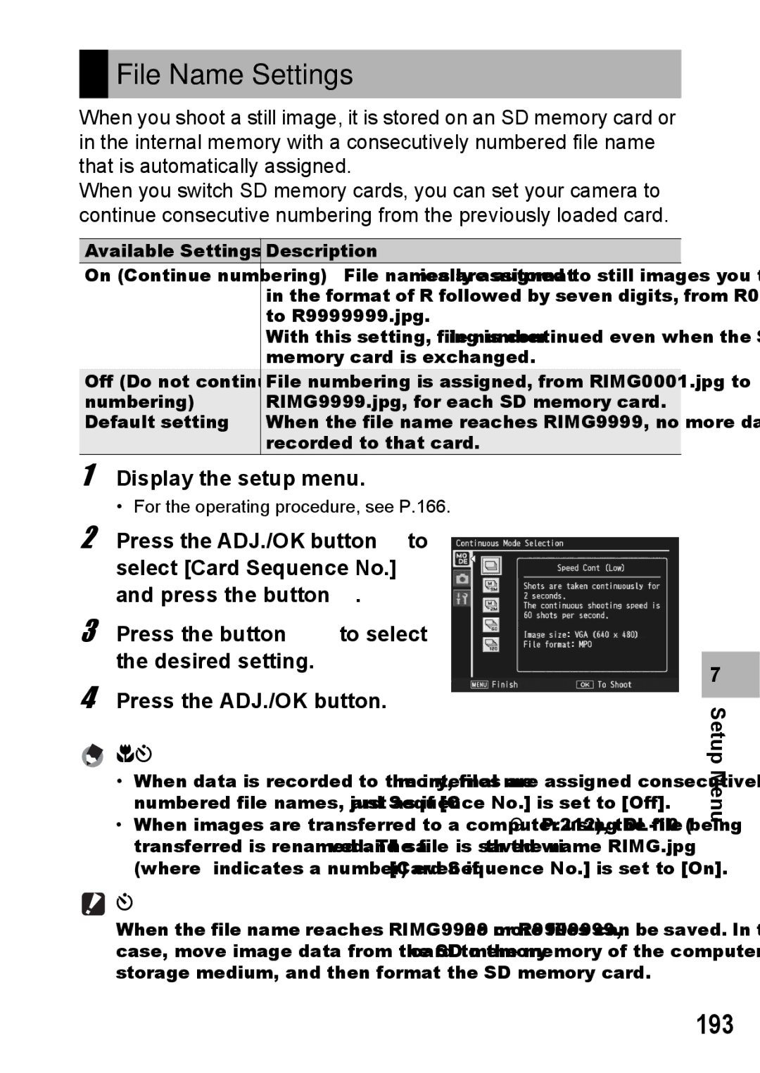 Samsung CX2 manual File Name Settings, 193 