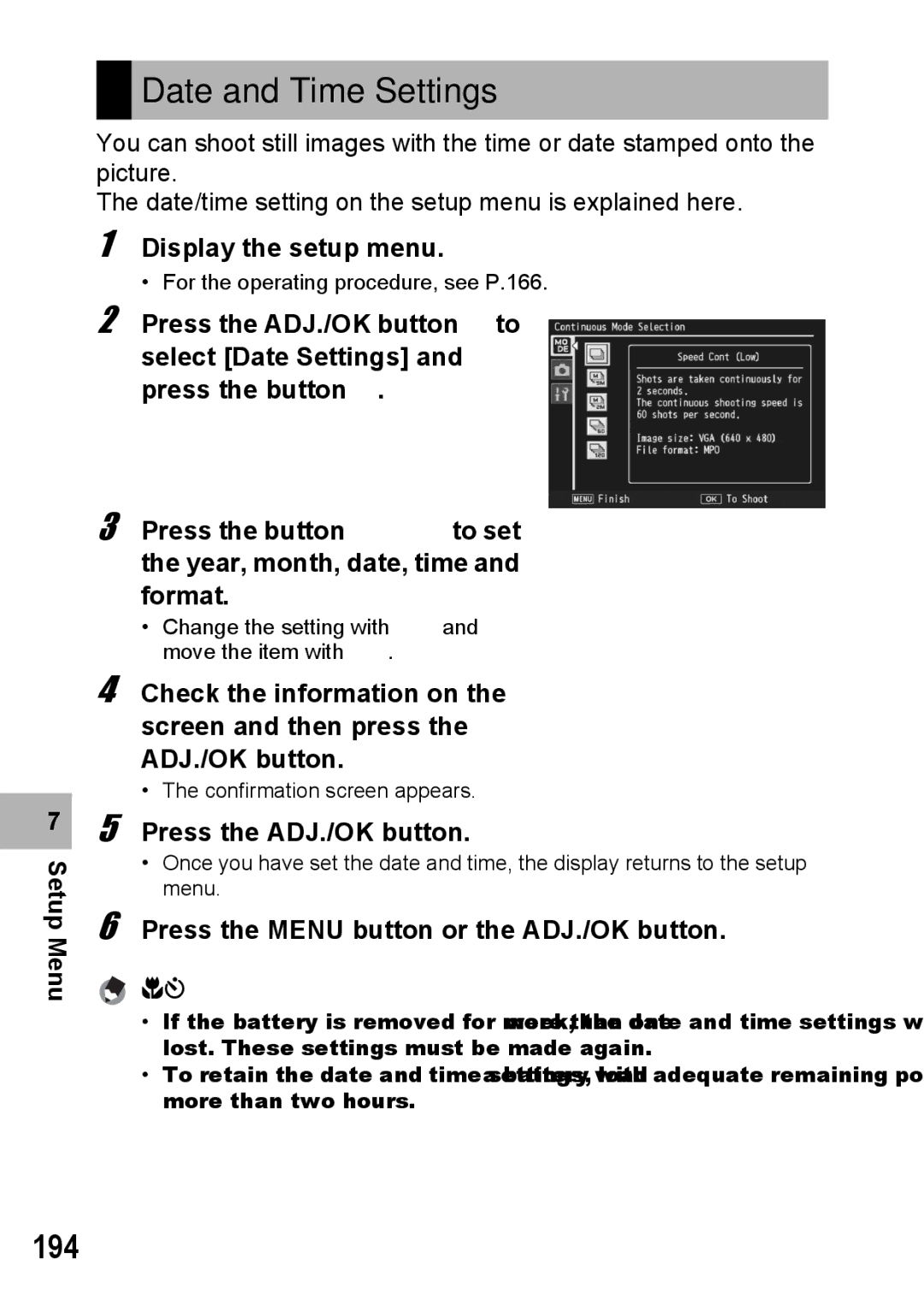 Samsung CX2 manual Date and Time Settings, 194 