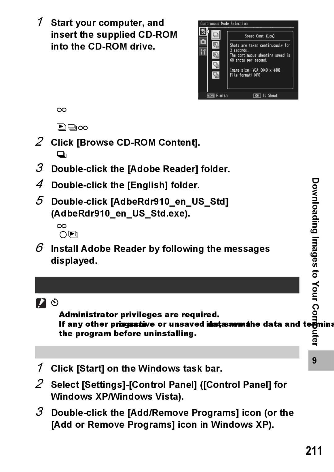 Samsung CX2 manual 211, Uninstalling the Software, Click Browse CD-ROM Content 