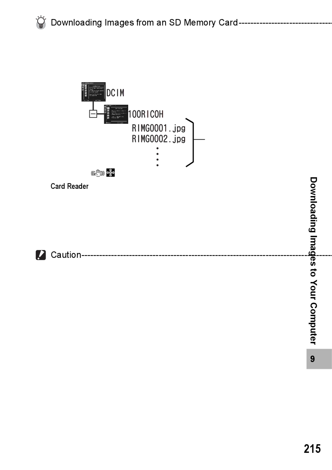 Samsung CX2 manual 215, Downloading Images from an SD Memory Card 