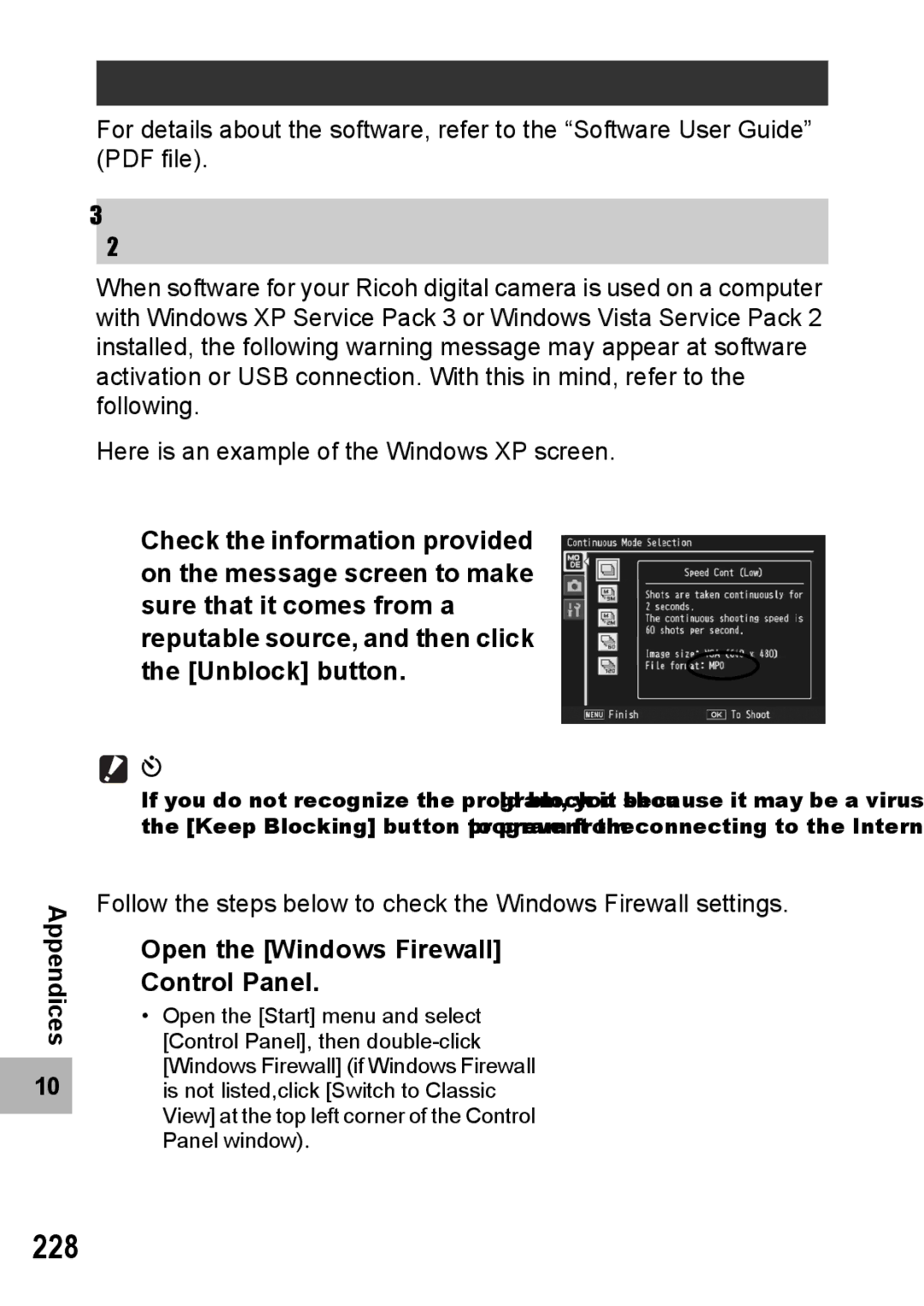 Samsung CX2 manual 228, Software and Computer Troubleshooting, If you clicked the Keep Blocking button 