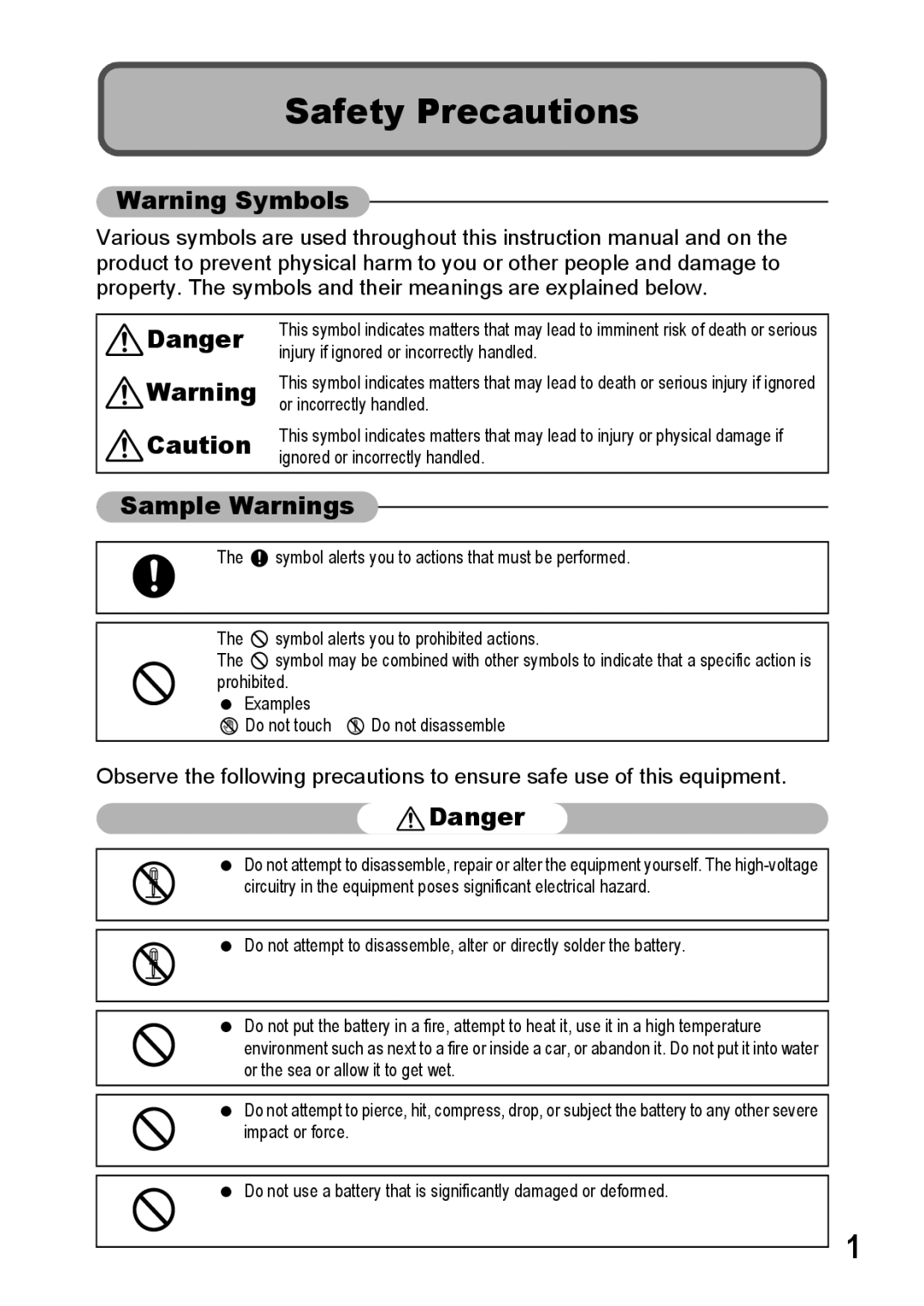 Samsung CX2 manual Safety Precautions, Sample Warnings 