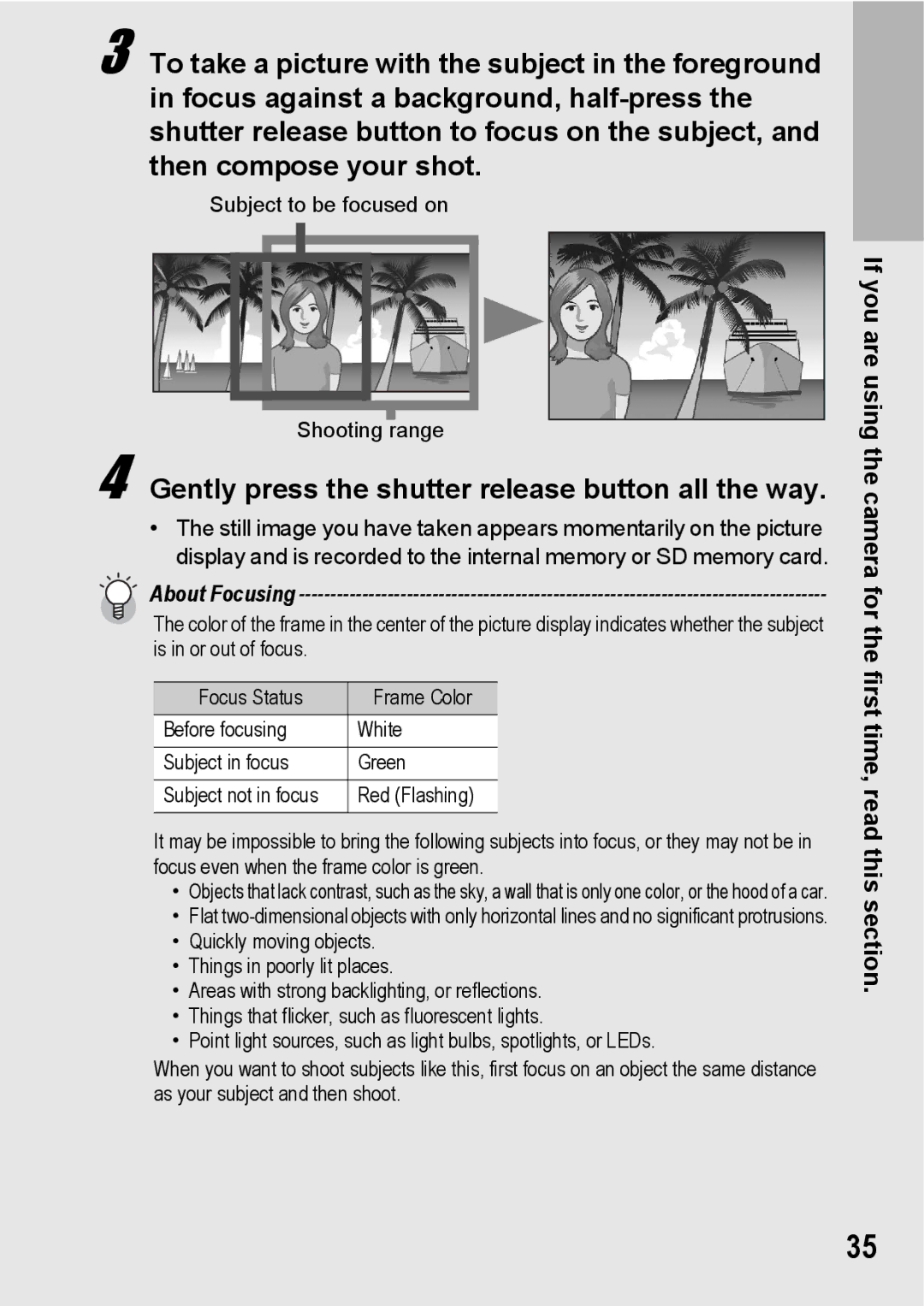 Samsung CX2 manual Gently press the shutter release button all the way, About Focusing 