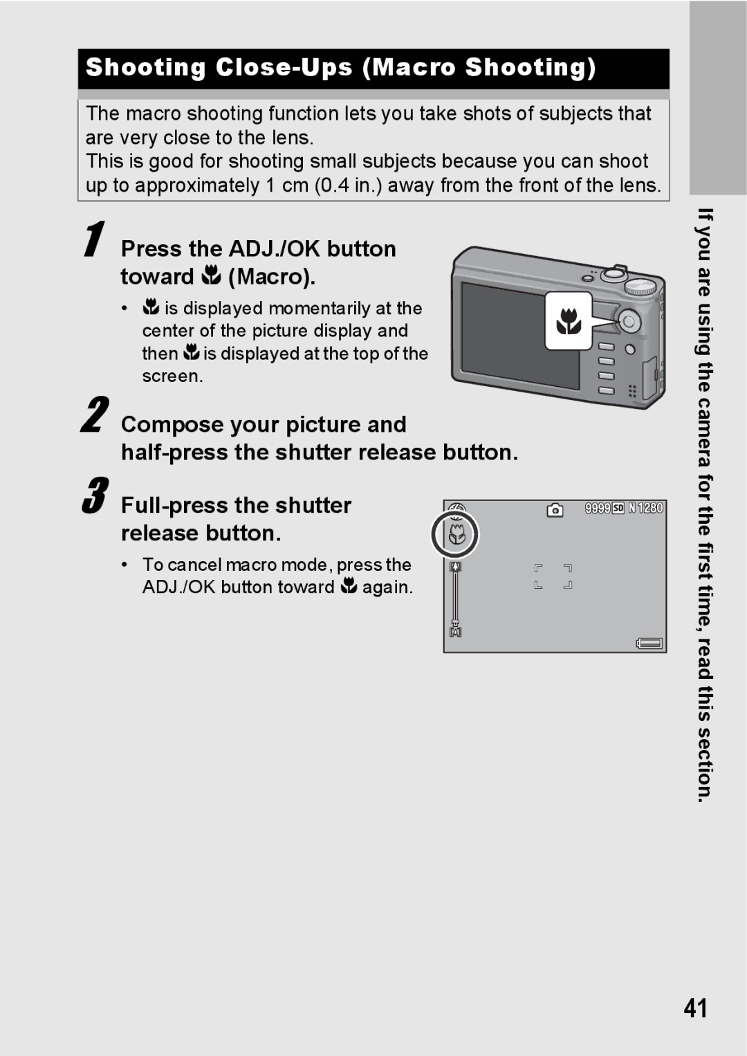 Samsung CX2 manual Shooting Close-Ups Macro Shooting, Press the ADJ./OK button toward N Macro 