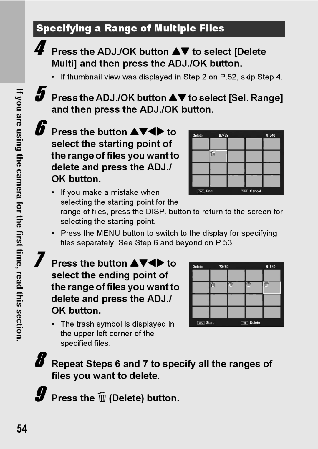 Samsung CX2 manual Specifying a Range of Multiple Files, If you make a mistake when 